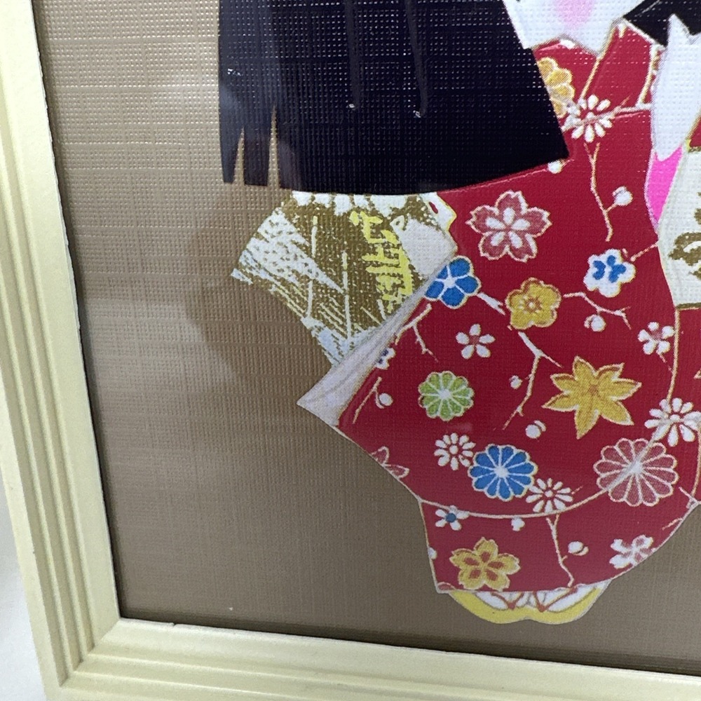 Vintage Japanese Washi-E Paper Doll 3D Art Pair Chiyogami Shadow Box 6x5 Relief - Picture 12 of 16